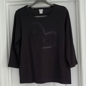 Chico's Black Long Sleeve Top with Heart Detail. Size M.